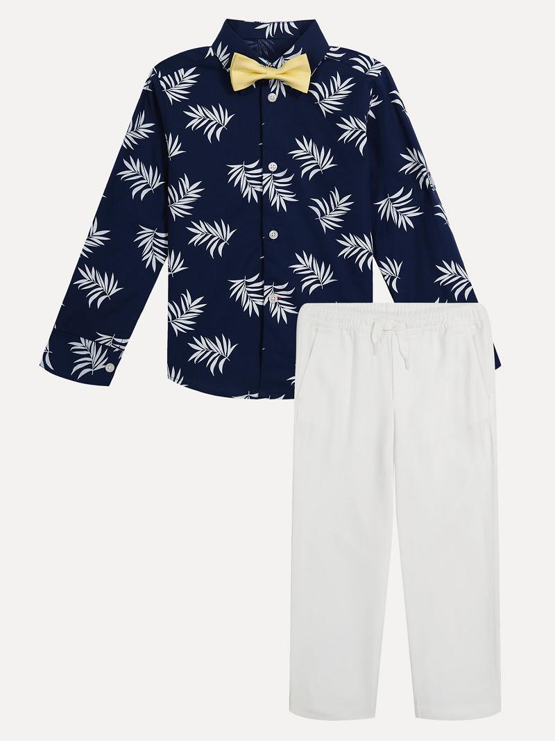 Fiú Tommy Hilfiger Little Palm Print, Pant and Bow Tie Set Ingek Kék | HU 2166SGL